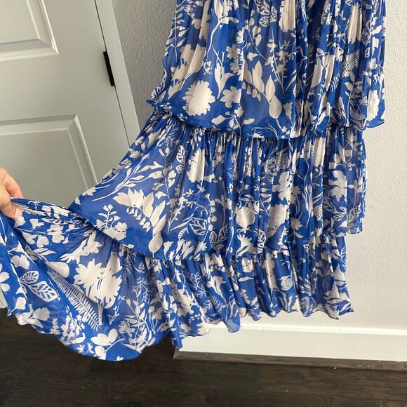 Twinkle Hanspal Melody Dress Blue Georgette Printed Meadow Square Neck - Picture 5 of 8